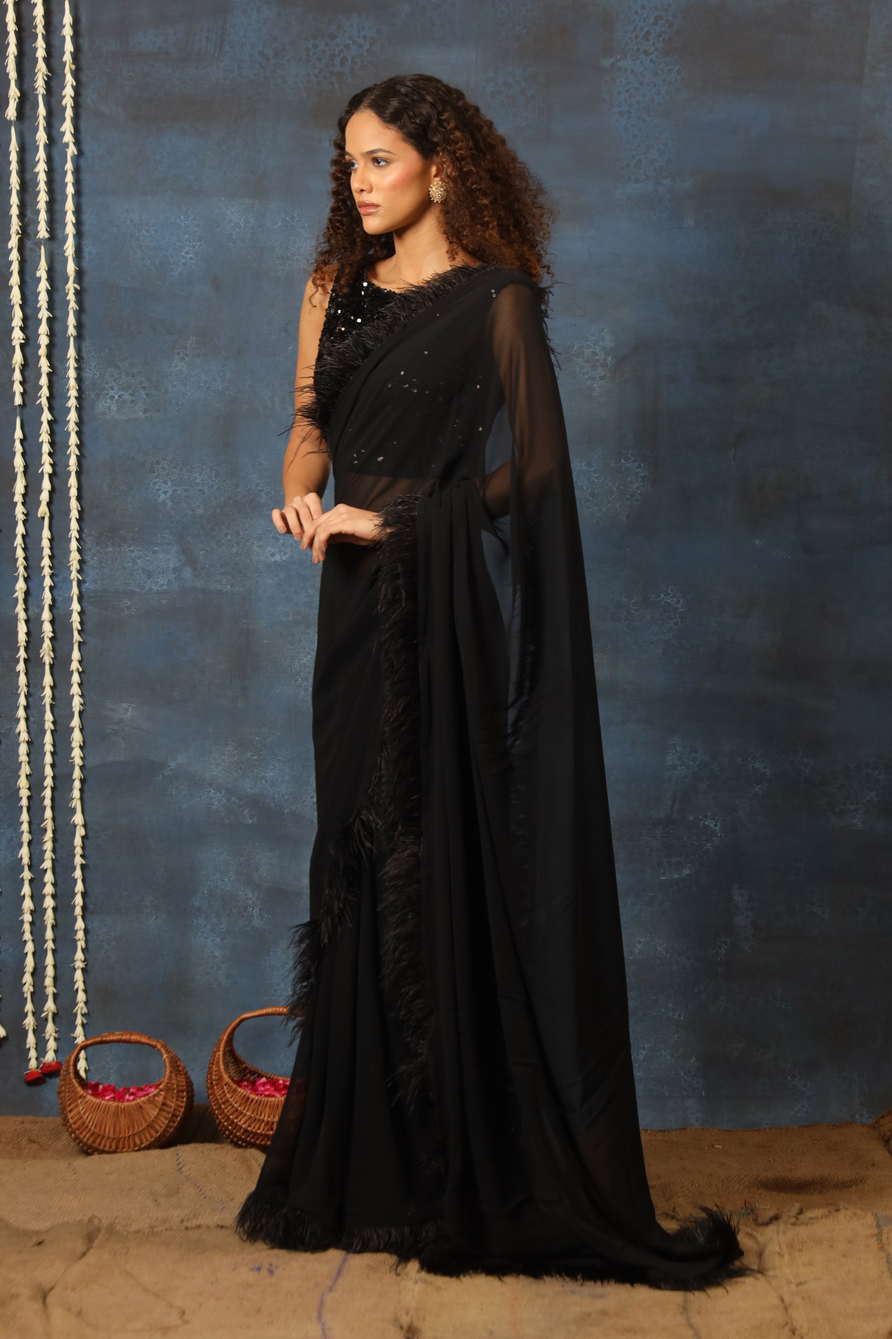Saree With Feathers