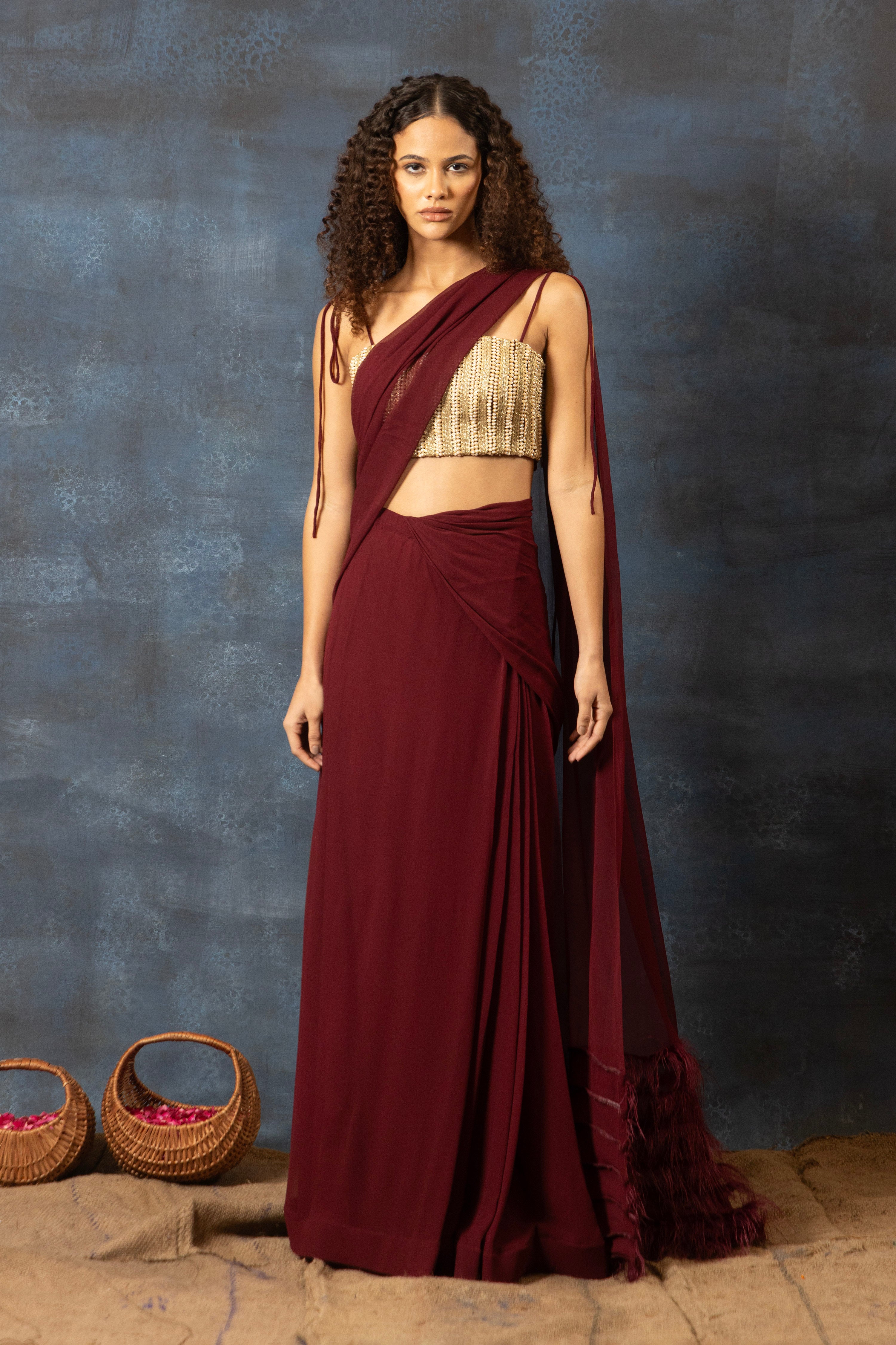 Pre Stitched Saree With Feather