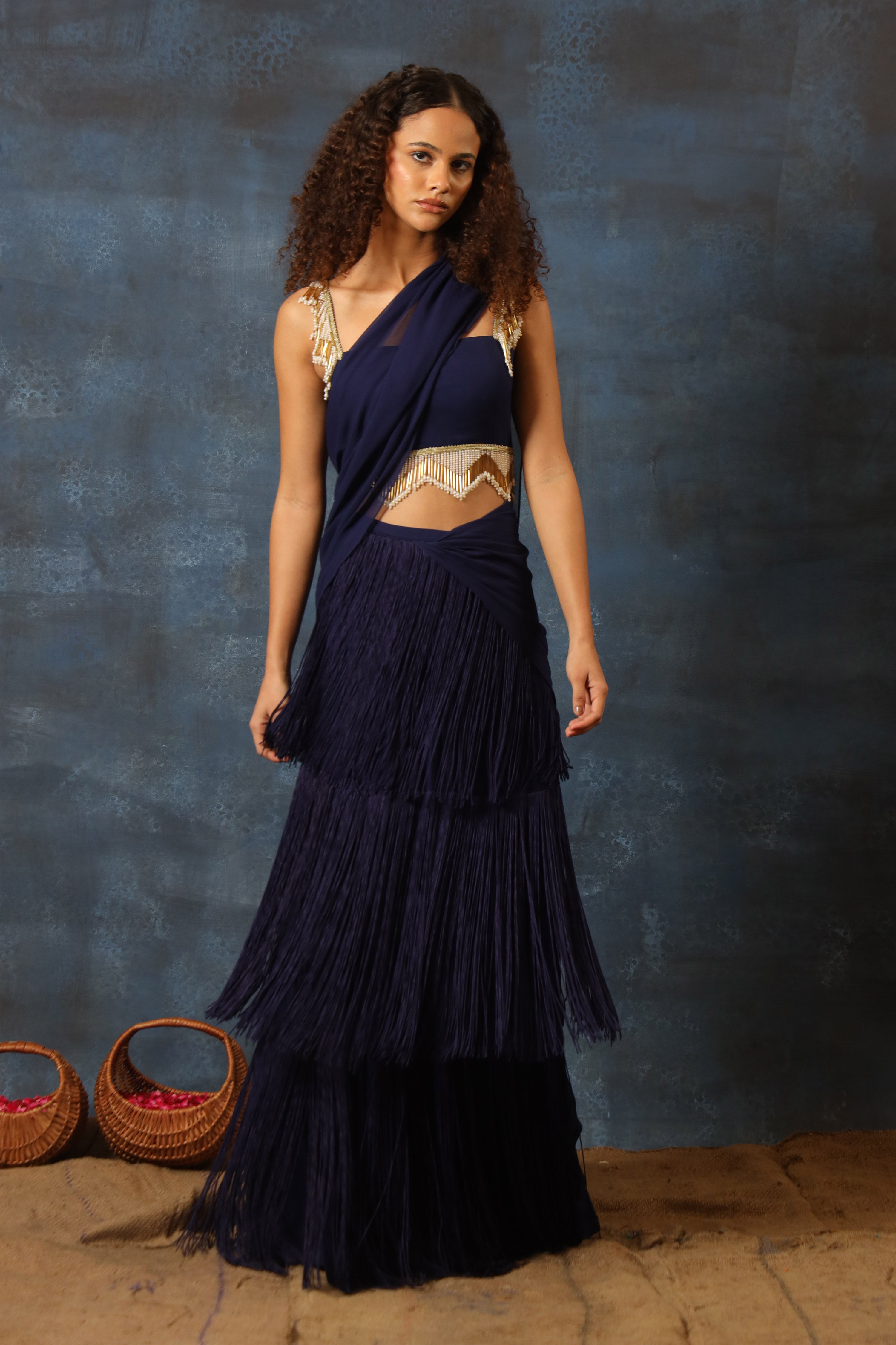 Pre Stitched Saree With Fringe