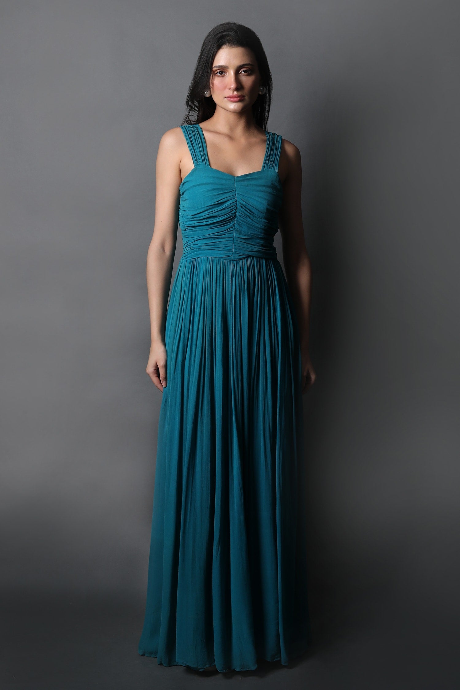 Gathered Strap Ruched Body Gown