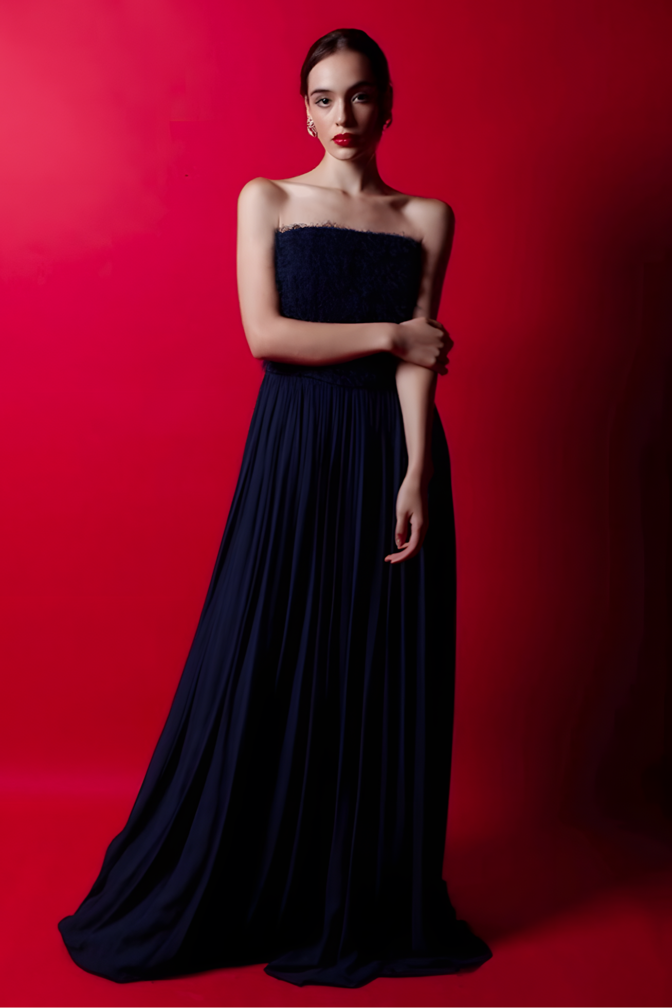 Corset Maxi Gown With Fur
