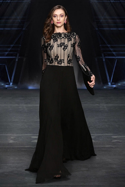 Applique Lace Full Sleeves Gown