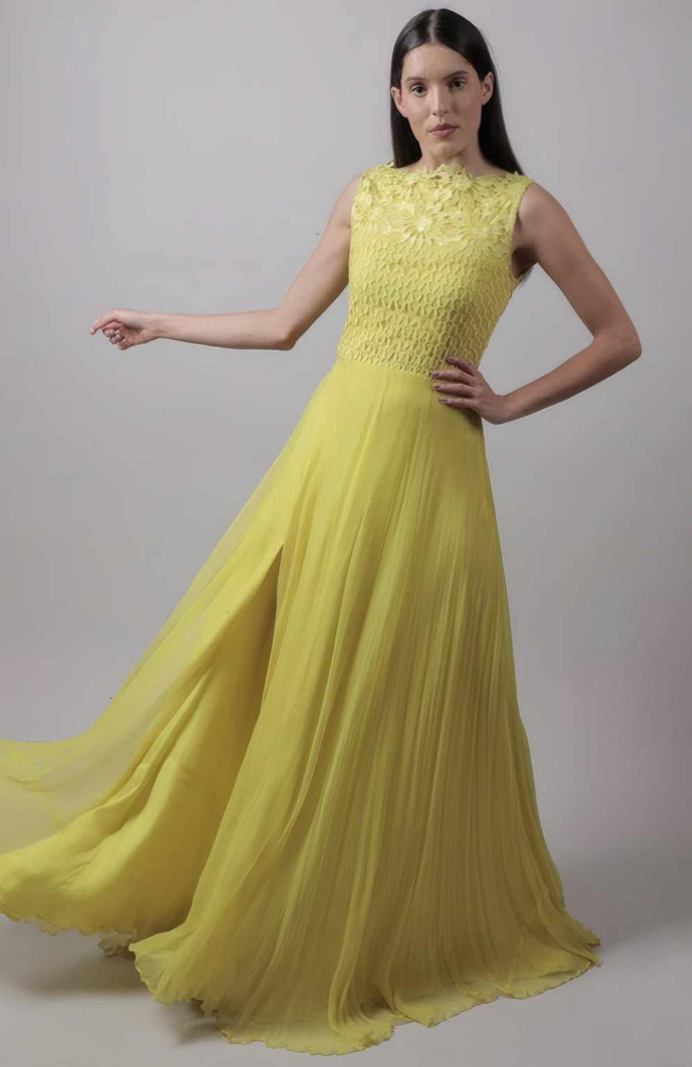 Lace Bodice Gown With Slit