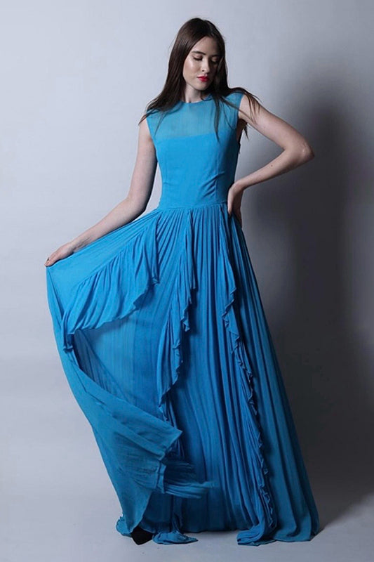 Round Neck Maxi Gown With Ruffles