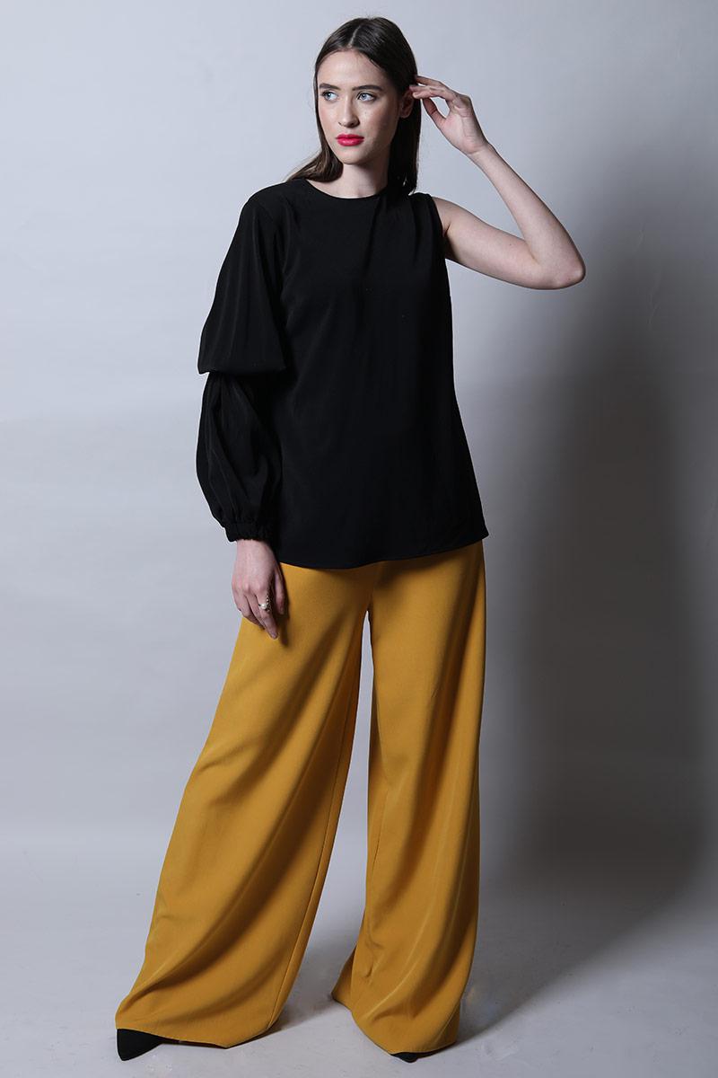 Shift Top With One Side Textured Sleeve