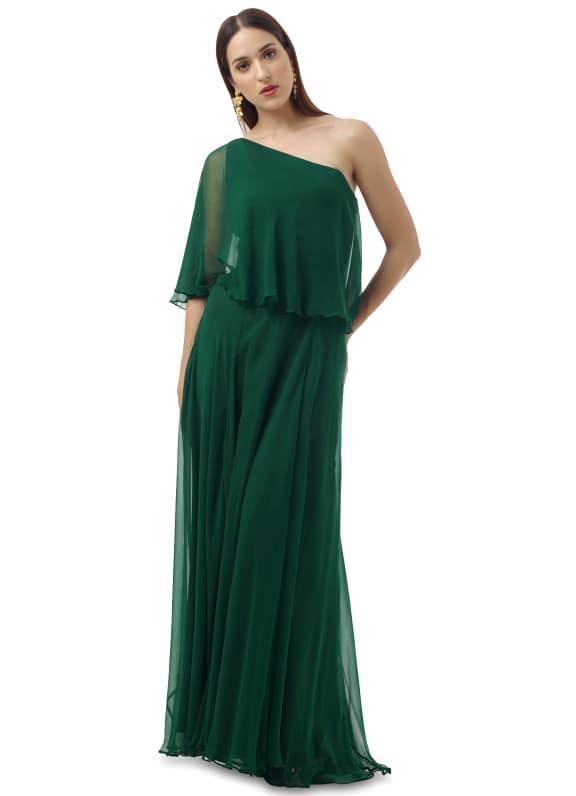 One Shoulder Cape Gown