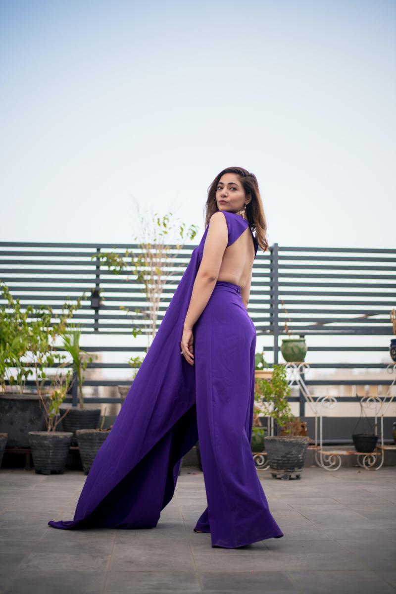 Backless Jumpsuit with Flag Drape