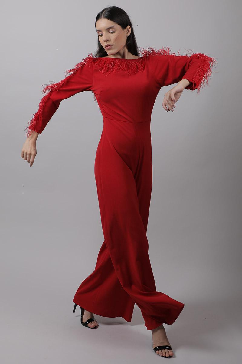 Low Back Feather Jumpsuit