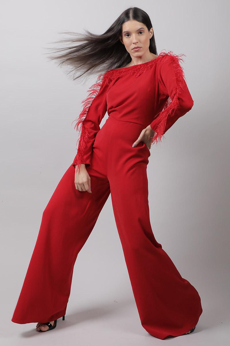Low Back Feather Jumpsuit