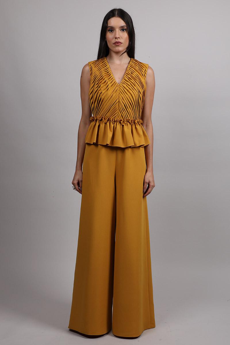 Inverted Ruched Peplum Jumpsuit