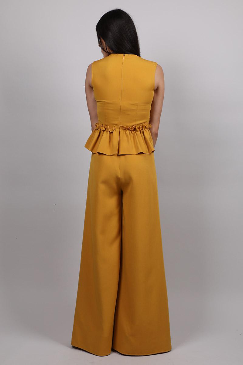 Inverted Ruched Peplum Jumpsuit