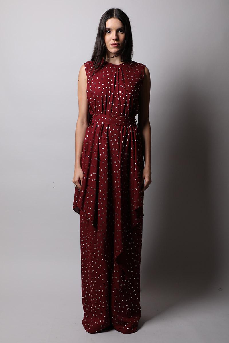 Round Neck Jumpsuit With Drapes And Belt