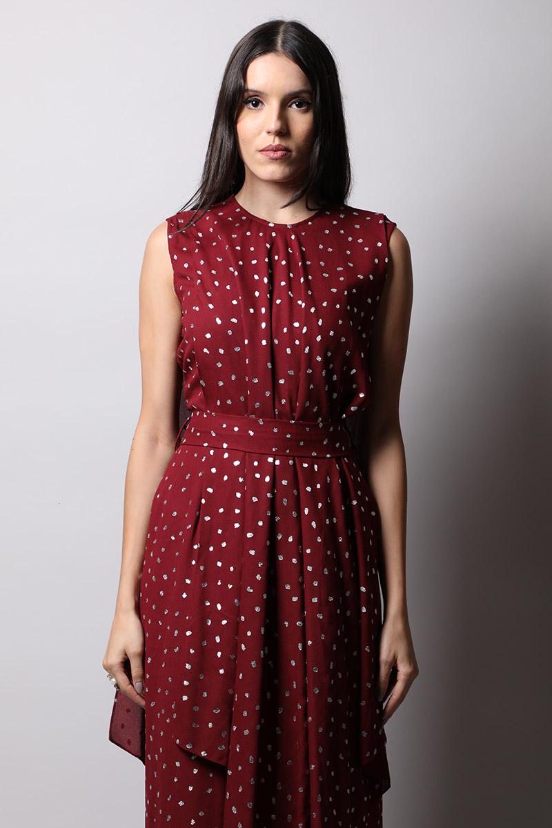 Round Neck Jumpsuit With Drapes And Belt