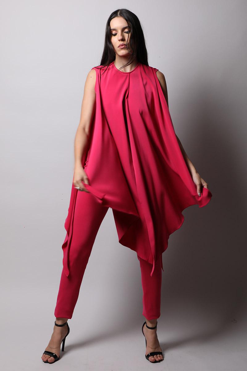 Round Neck Jumpsuit With Drapes
