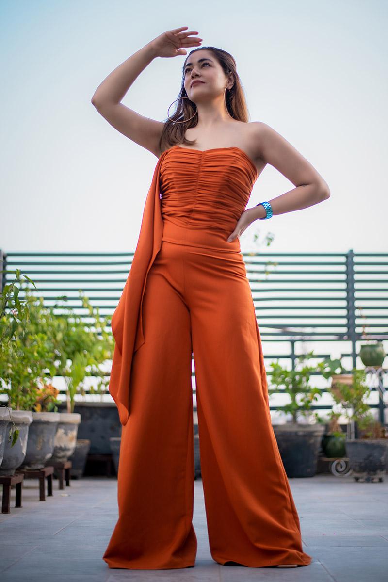 Corseted Jumpsuit with Drape