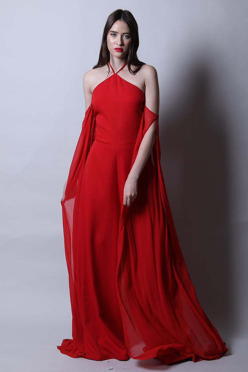 Halter Tie Up Jumpsuit with Draped Sleeves
