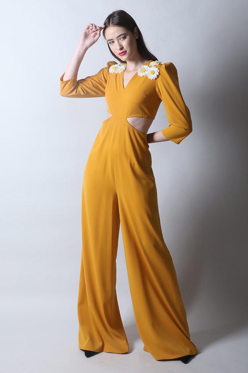 Cut Out Jumpsuit With Flowers