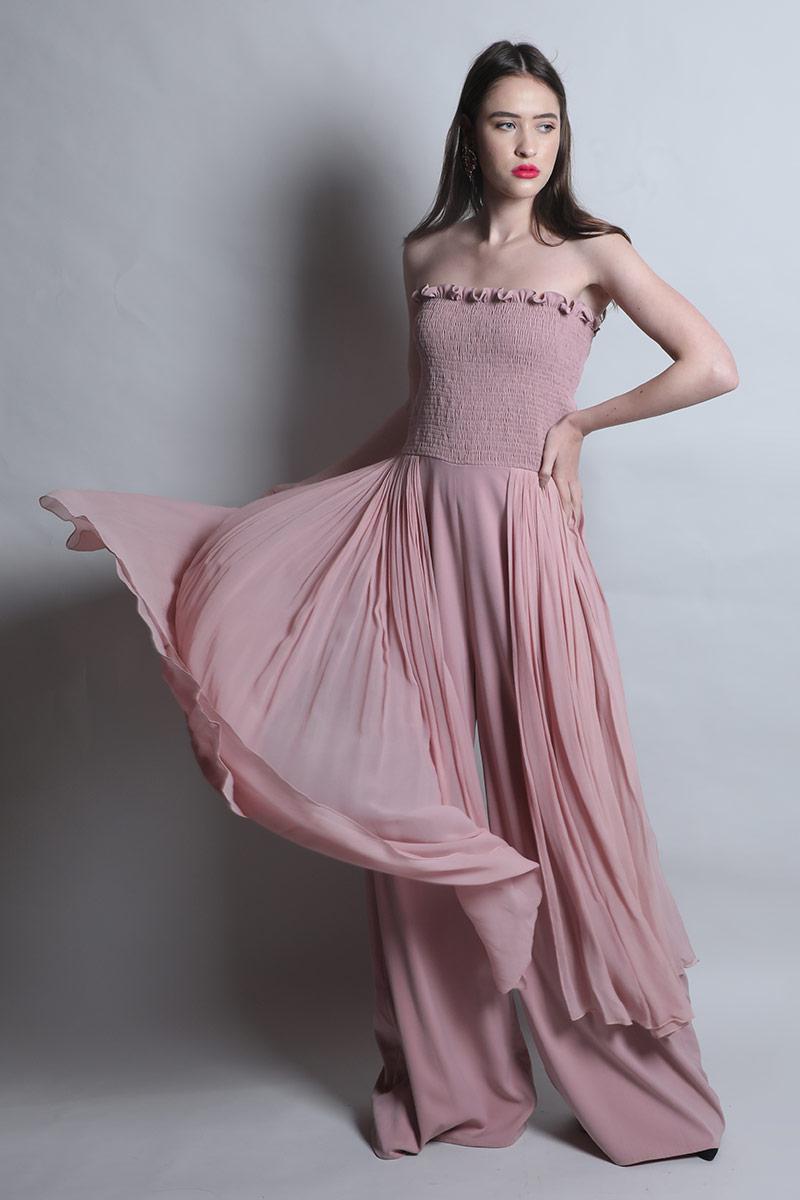 Smocked Body Jumpsuit With Drapes