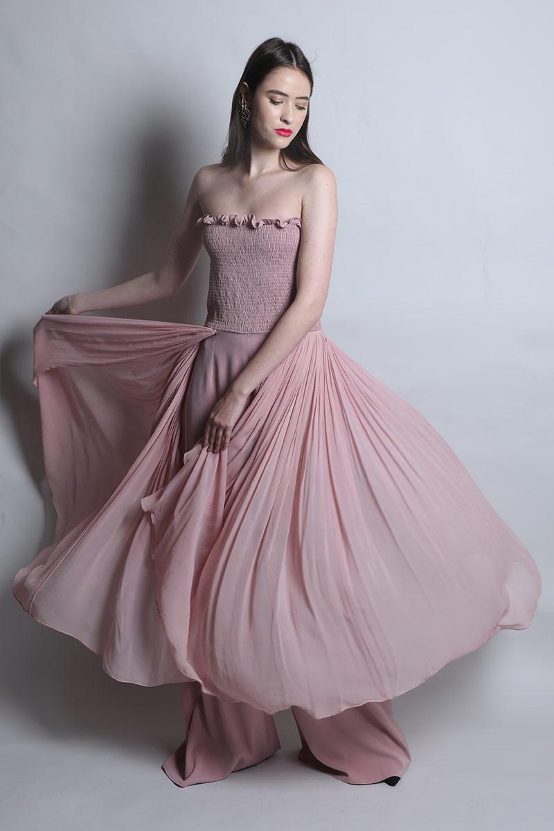 Smocked Body Jumpsuit With Drapes