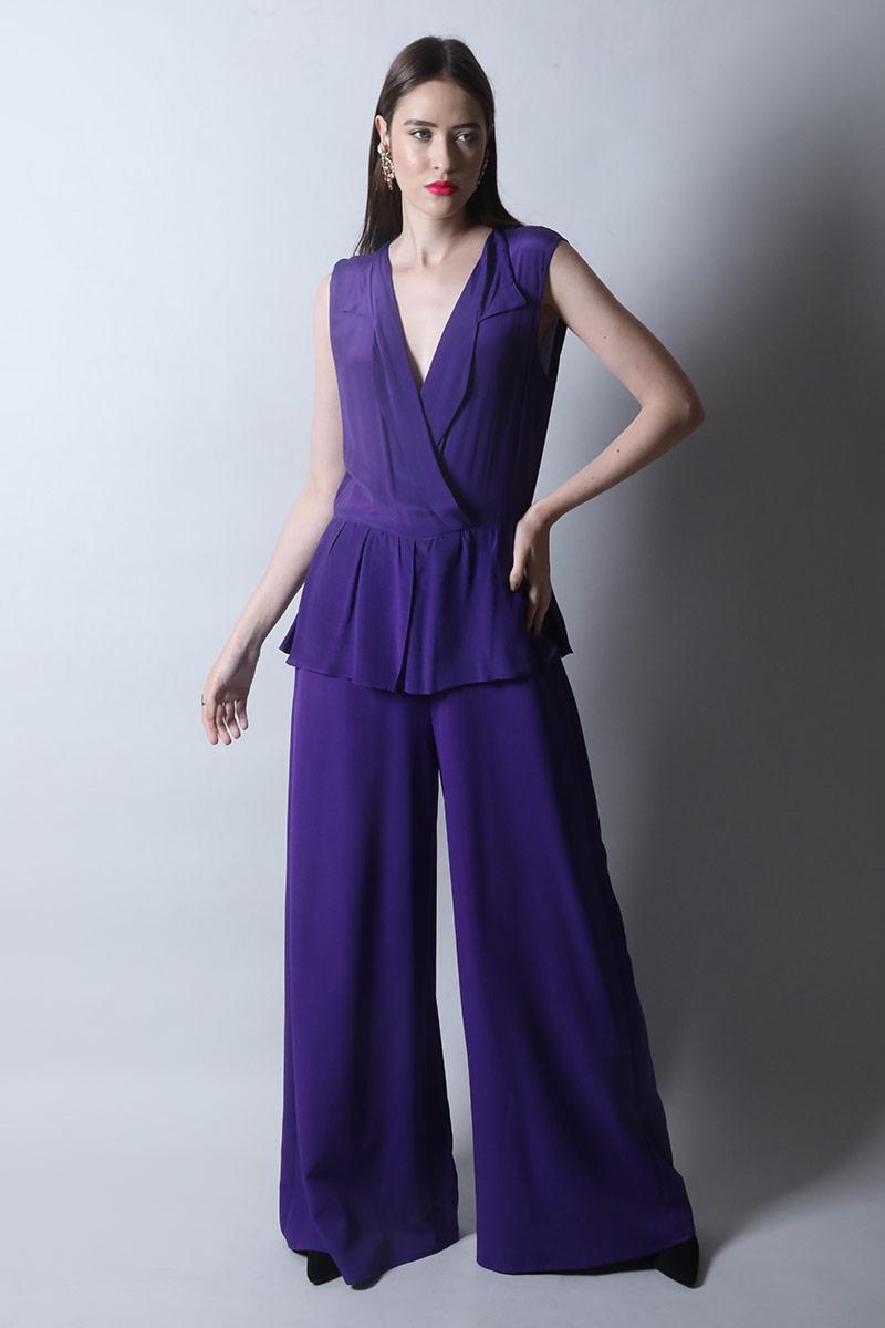 Coat Collar Jumpsuit with Peplum