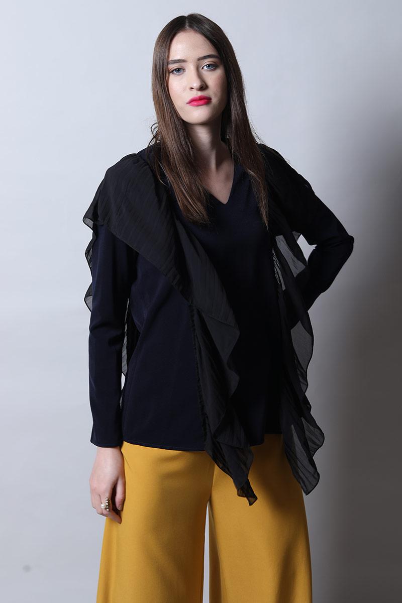 V Neck Full Sleeves Top With Ruffles