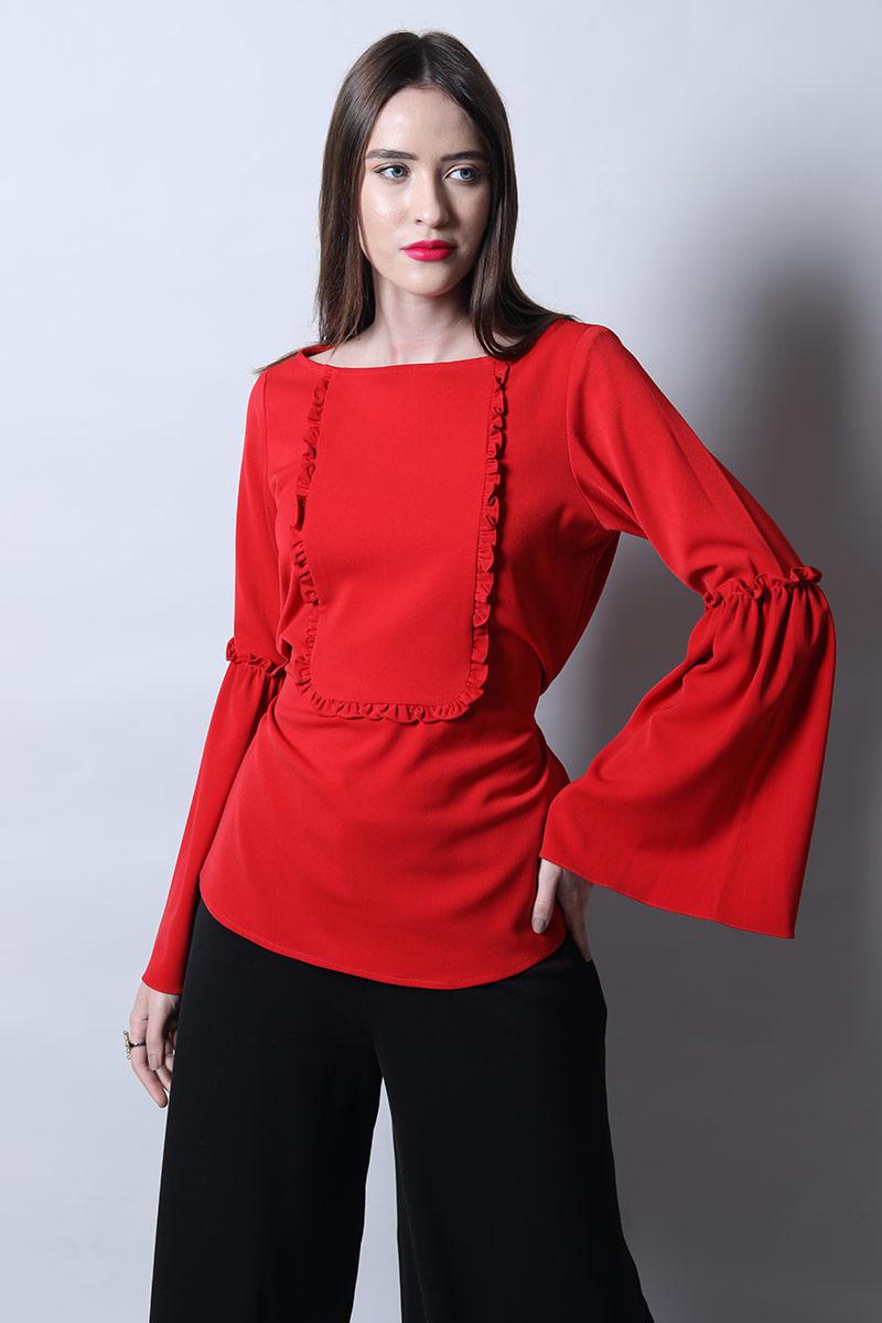Frill Textured Fit & Flared Top