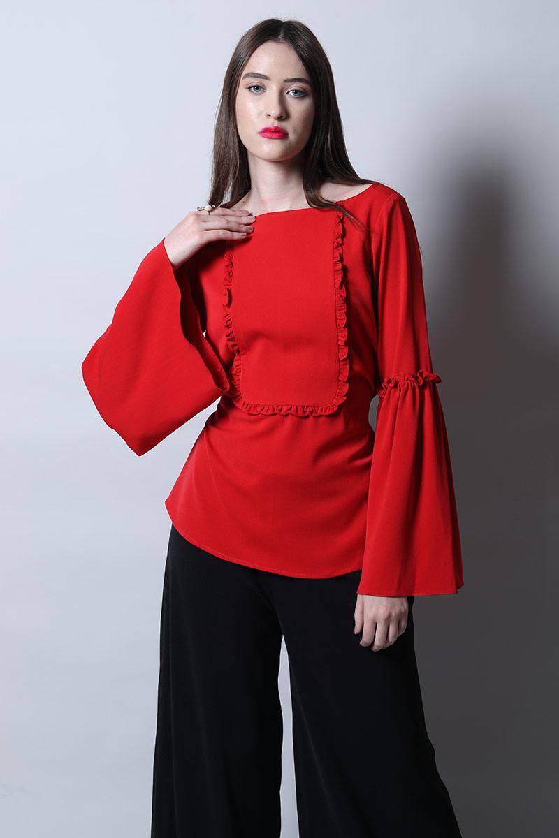 Frill Textured Fit & Flared Top