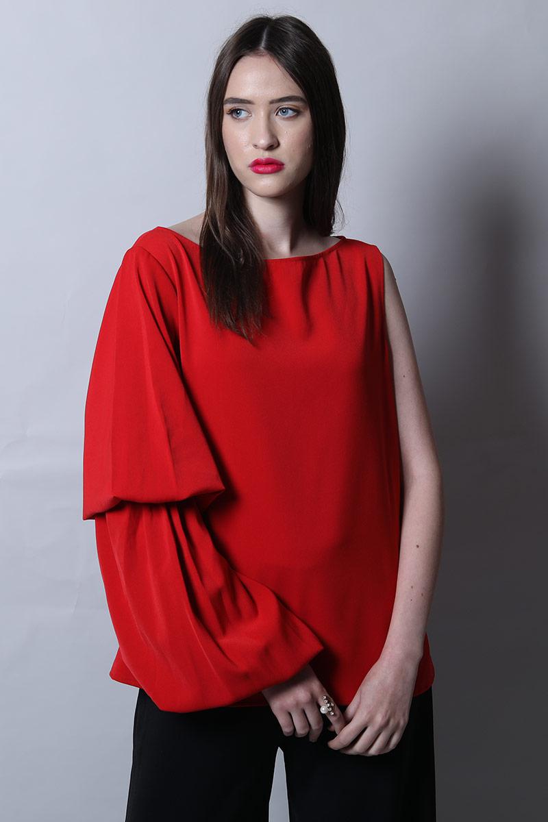 Shift Top with One Side Textured Sleeve