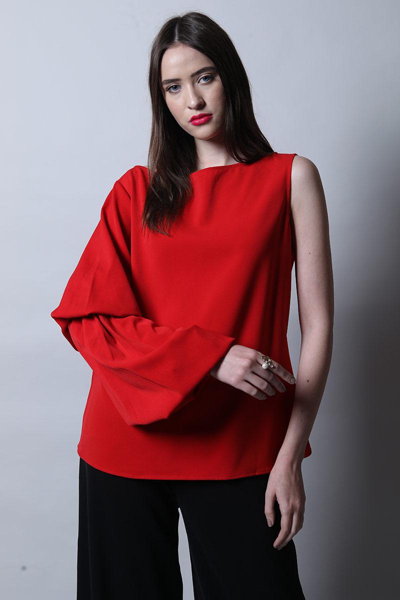 Shift Top with One Side Textured Sleeve