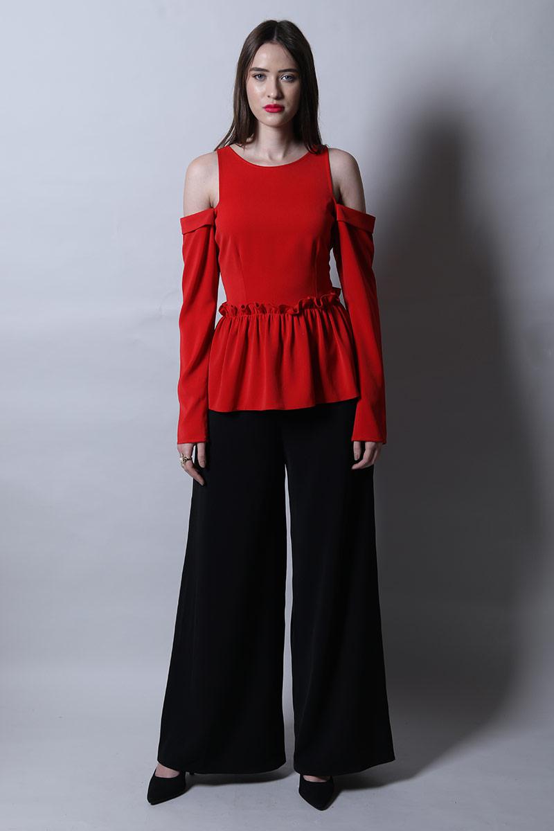 Peplum Top With Cold Shoulder Sleeves