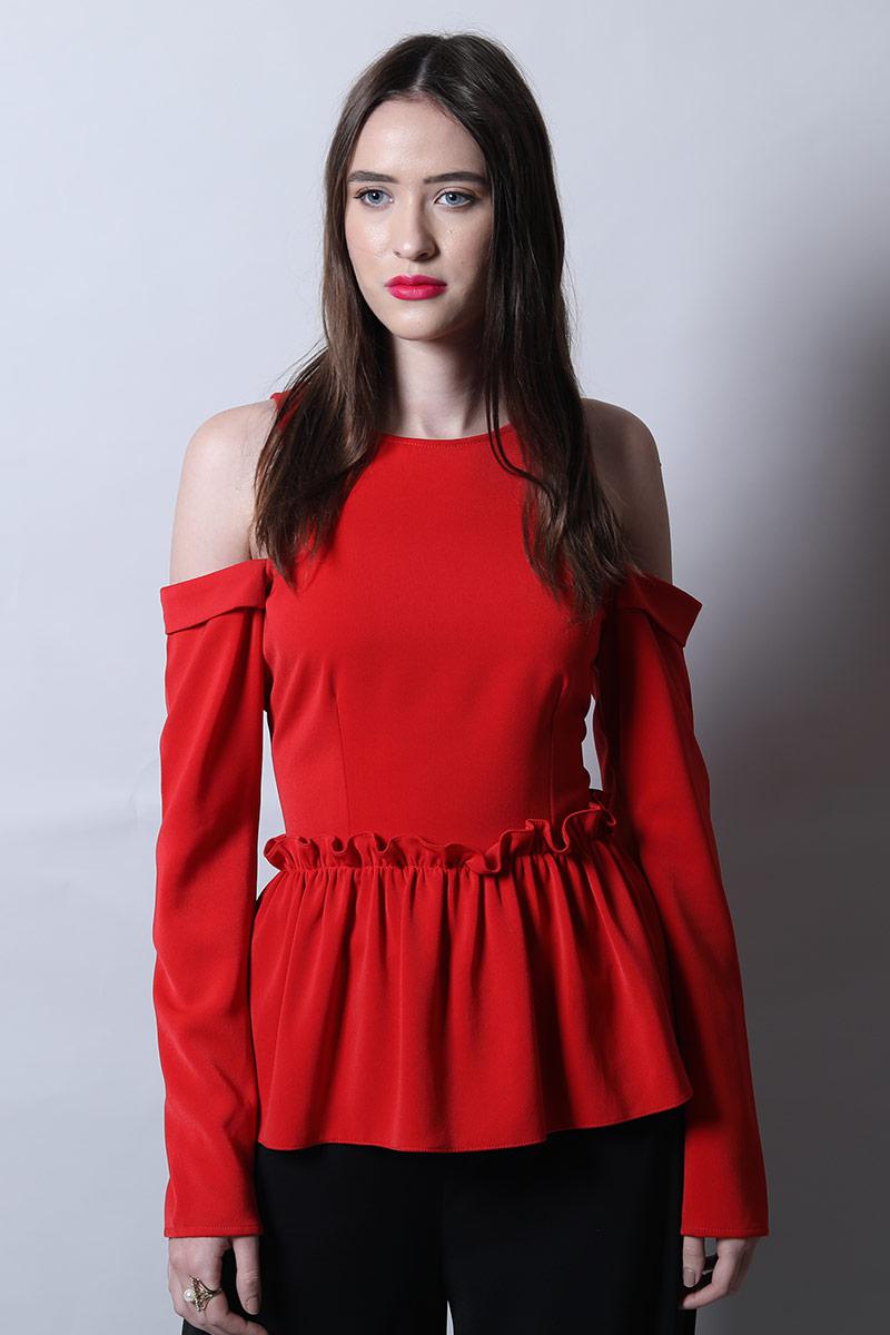Peplum Top With Cold Shoulder Sleeves
