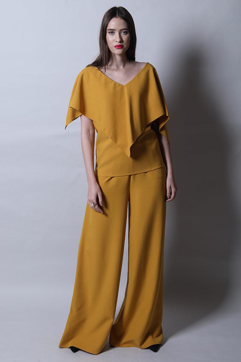 Asymmetric Cape Top & Pants Set