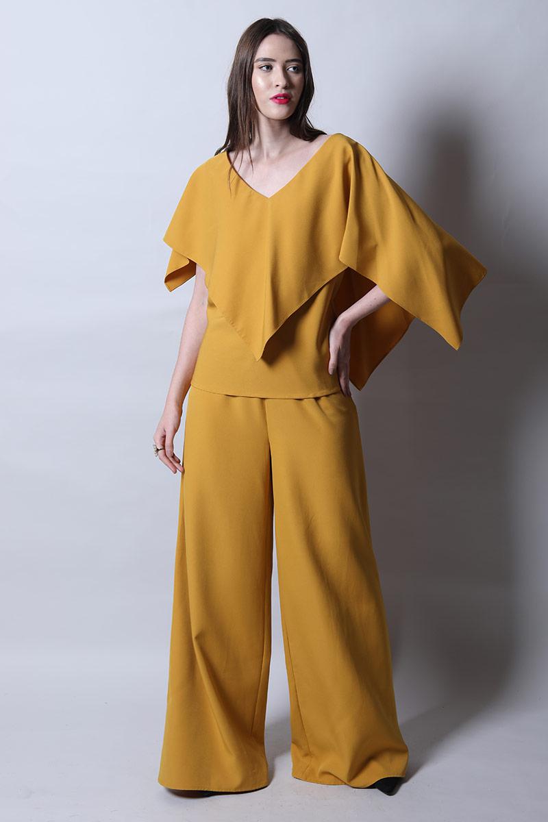 Asymmetric Cape Top & Pants Set