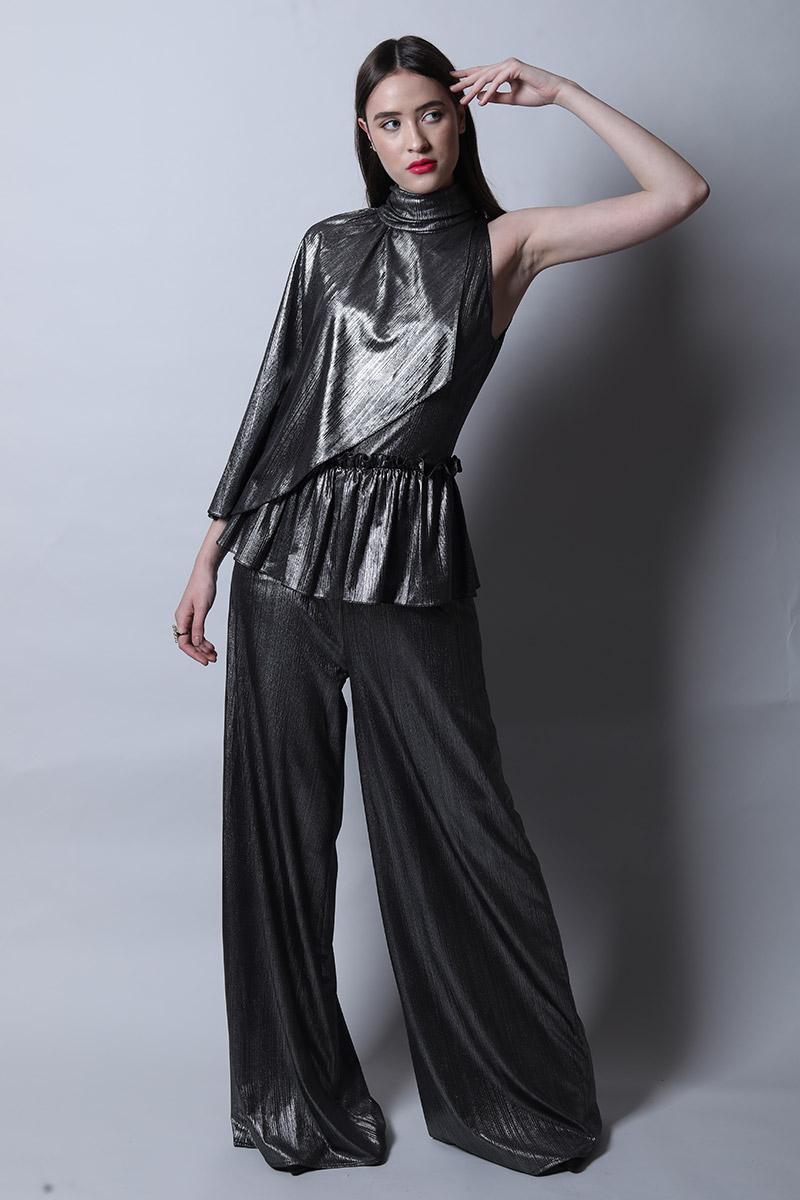 Band Collar Jumpsuit With Cape & Peplum