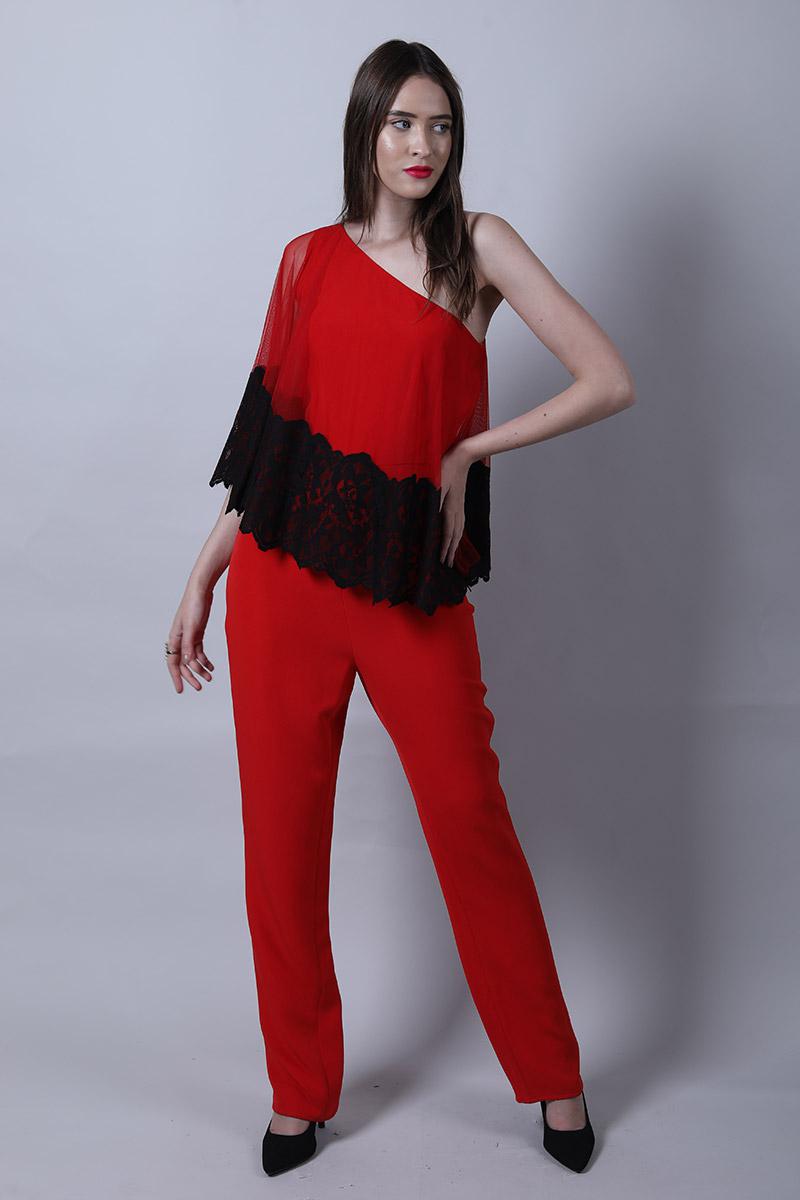 One Shoulder Jumpsuit With Cape