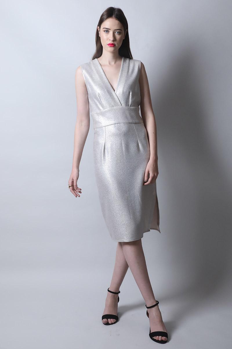 V Overlapping Neck Pencil Dress