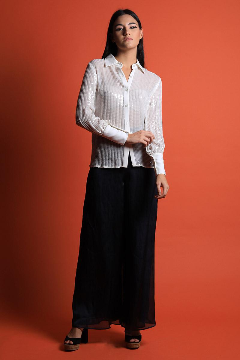 Sequins Shirt and Organza Pants Set
