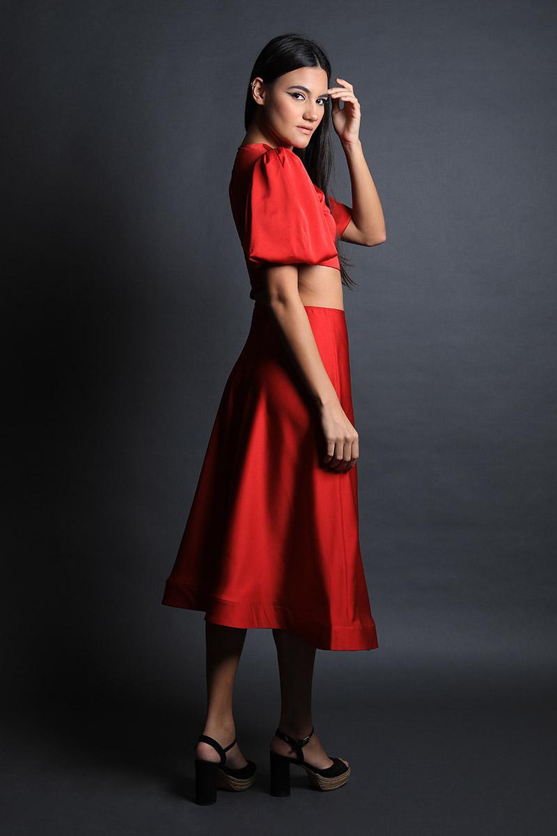Pouf Sleeves Fit & Flared Dress with Cut Out