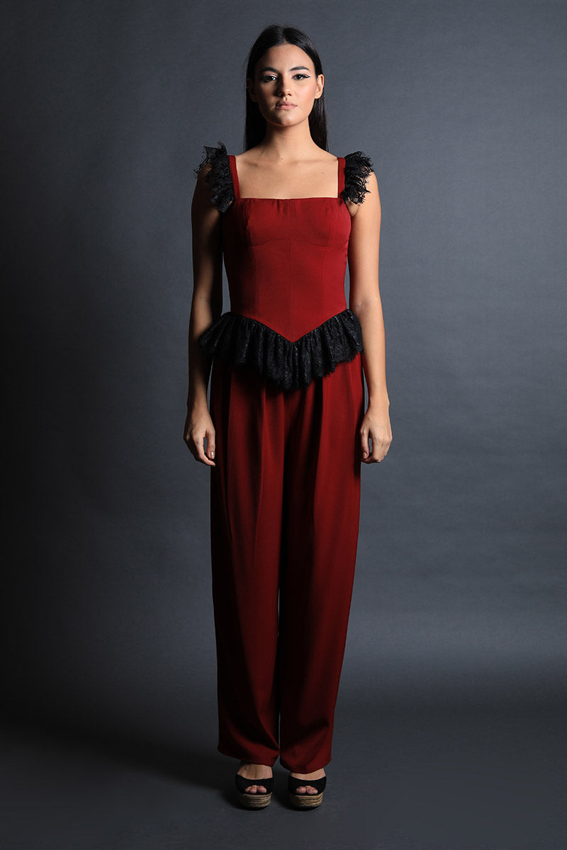 Corseted Lace Top & Pleated Pants Set
