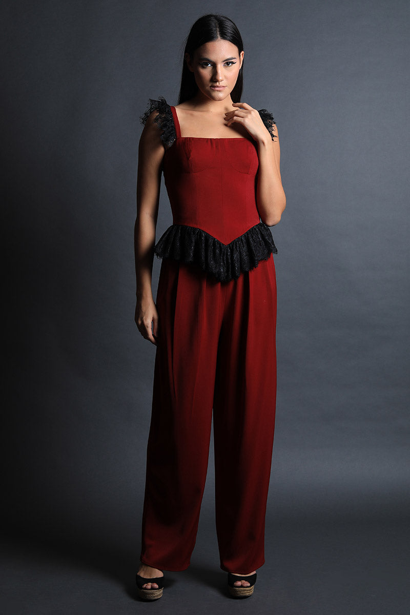 Corseted Lace Top & Pleated Pants Set