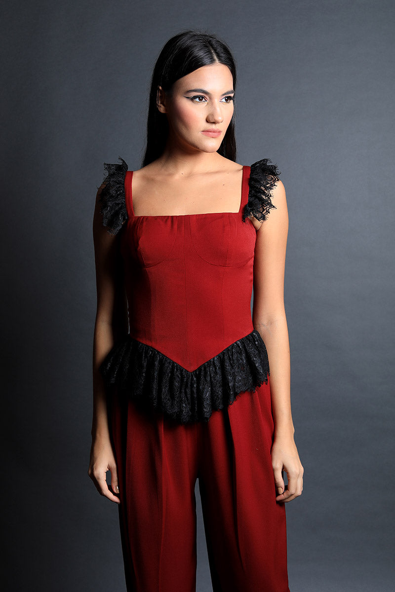 Corseted Lace Top & Pleated Pants Set