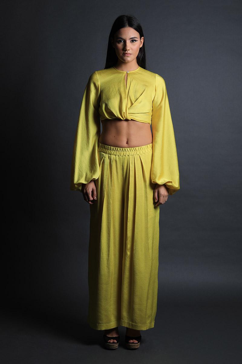 Full Sleeves Crop Top with Pants Set