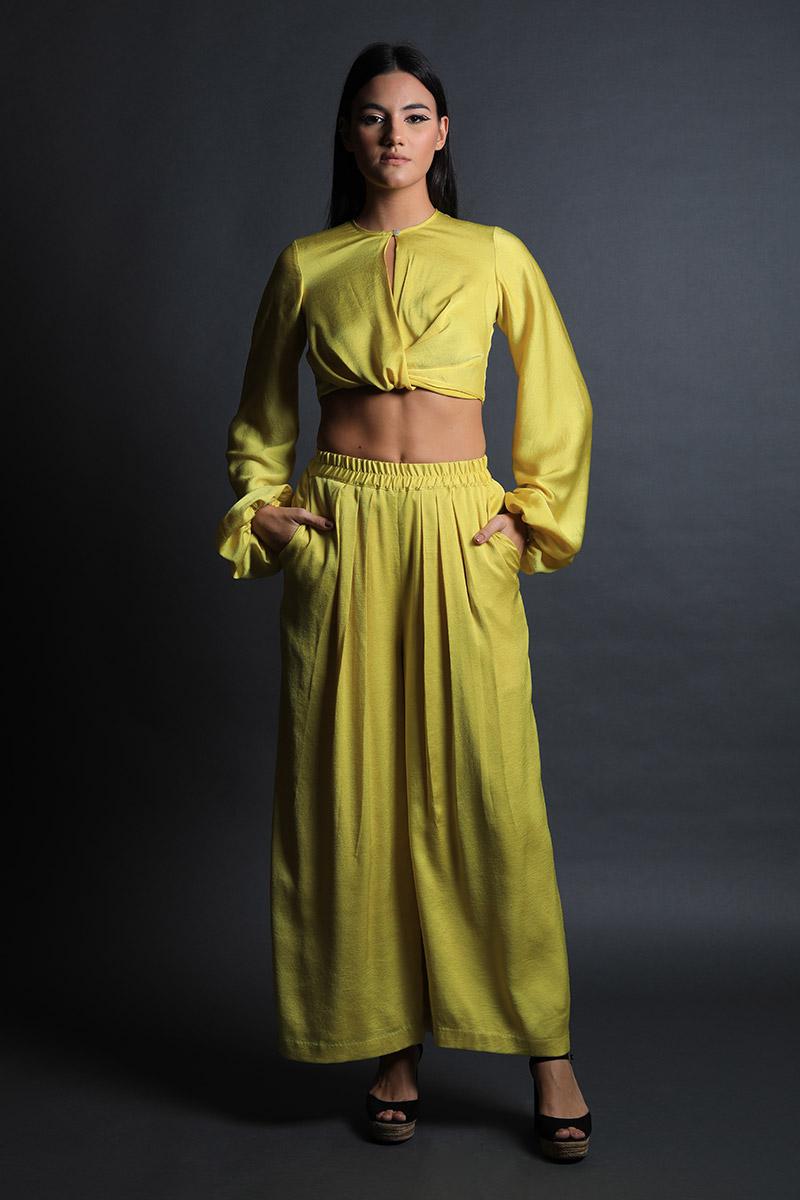 Full Sleeves Crop Top with Pants Set