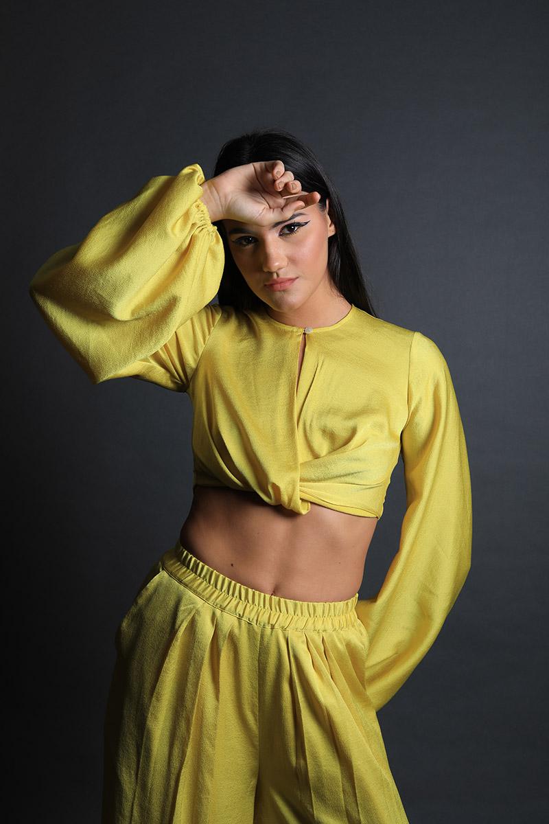 Full Sleeves Crop Top with Pants Set