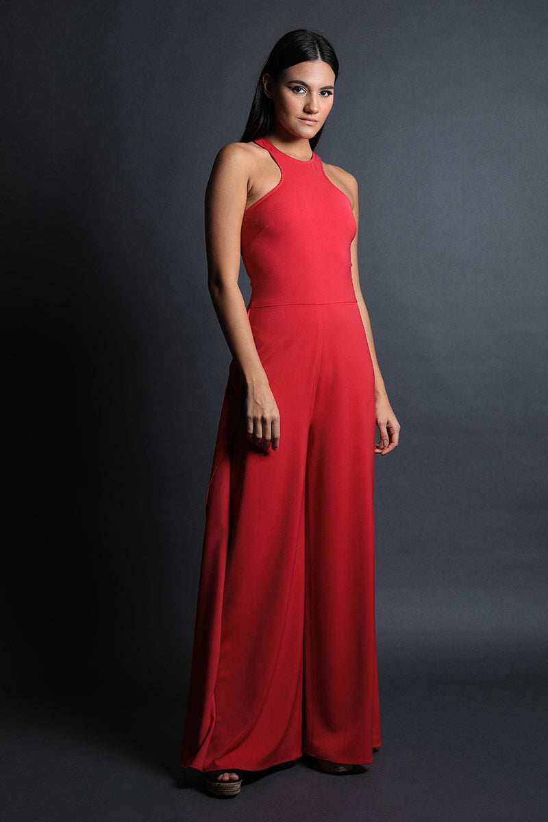 Racer Neck Criss Cross Back Jumpsuit