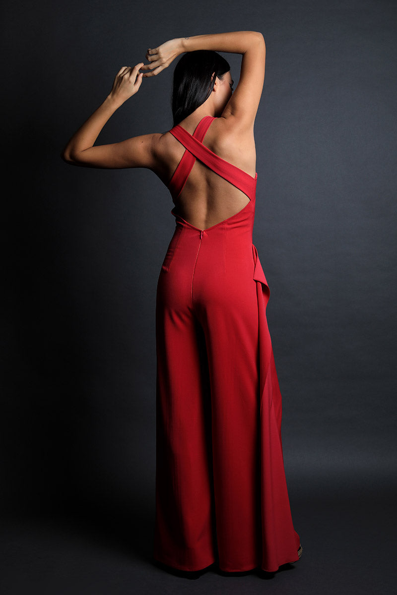 Racer Neck Criss Cross Back Jumpsuit