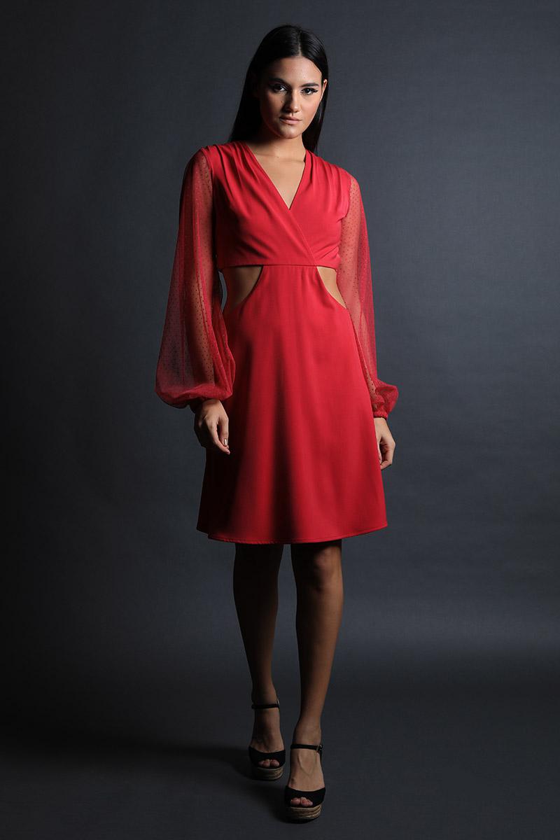 Cut Out Dress with Polka Dot Lace Sleeves