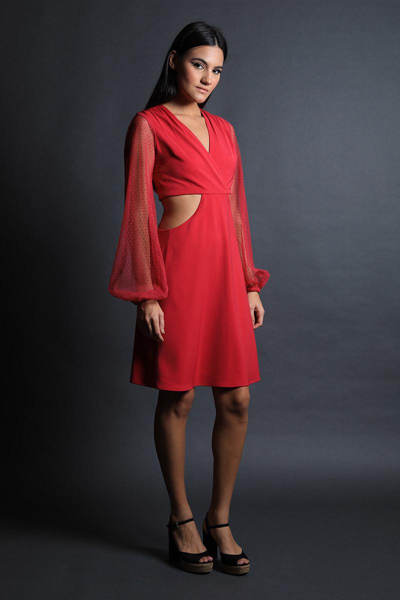 Cut Out Dress with Polka Dot Lace Sleeves