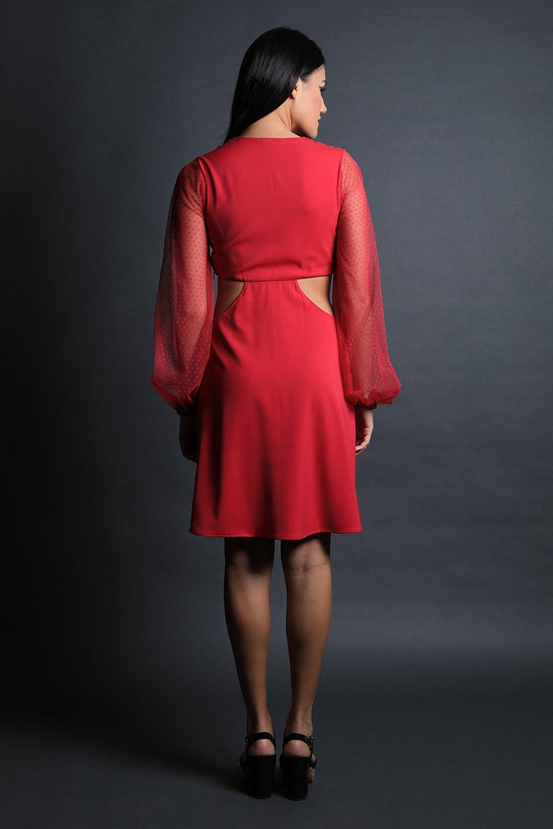 Cut Out Dress with Polka Dot Lace Sleeves