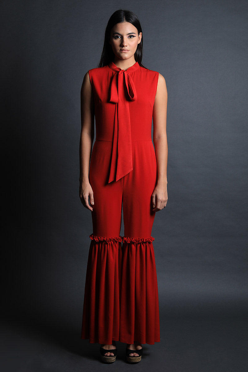 Scarf Collar Jumpsuit With Fit & Flared Pants